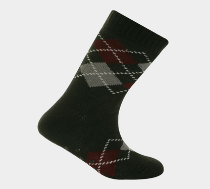 1 Paar M10785 HERREN 4,7 TOG THERMAL FLEECE SHERPA LINING SLIPPER GRIPPER SOCKS – Argyle Schwarz/Grau 
