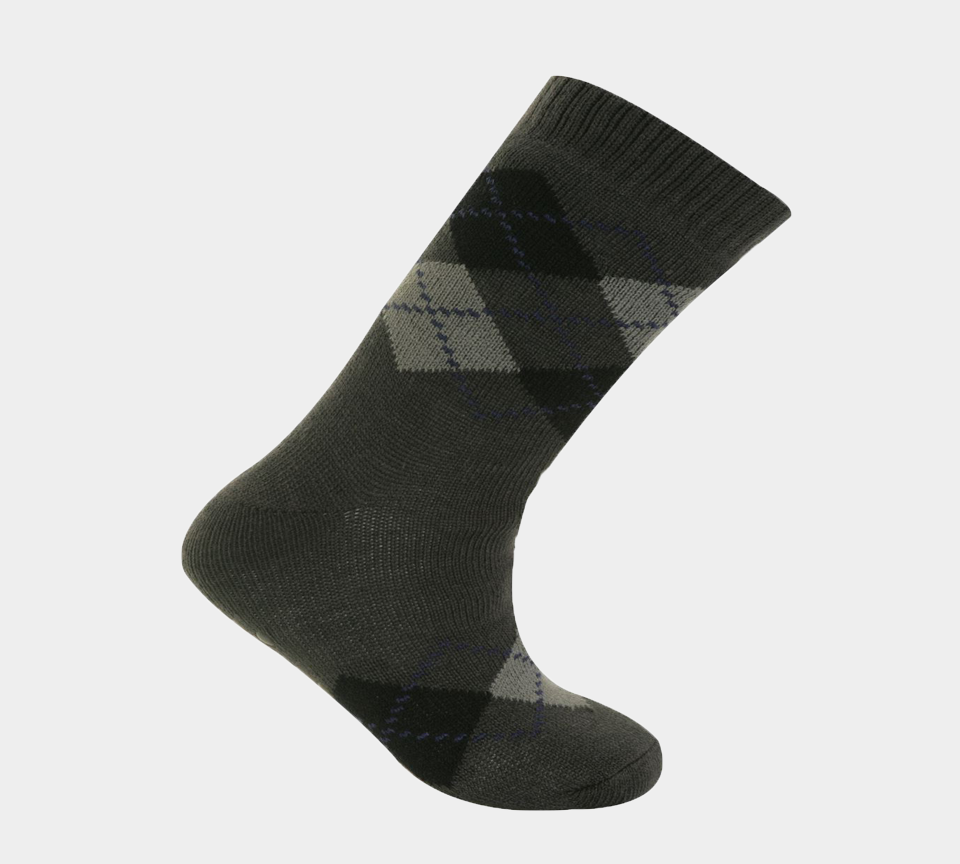 1 Paar M10785 HERREN 4,7 TOG THERMALFLEECE SHERPA-FUTTER SLIPPER GRIPPER SOCKEN – Argyle-Grau 