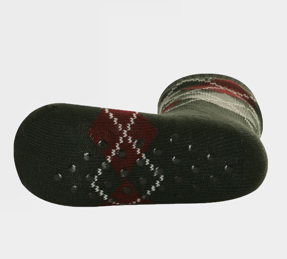 1 Paar M10785 HERREN 4,7 TOG THERMAL FLEECE SHERPA LINING SLIPPER GRIPPER SOCKS – Argyle Schwarz/Grau 