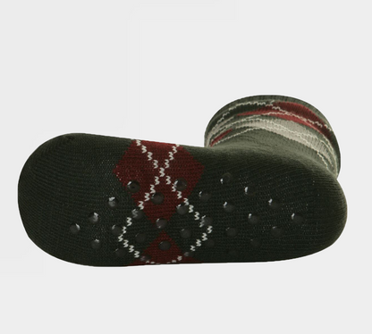 1 Paar M10785 HERREN 4,7 TOG THERMAL FLEECE SHERPA LINING SLIPPER GRIPPER SOCKS – Argyle Schwarz/Grau 