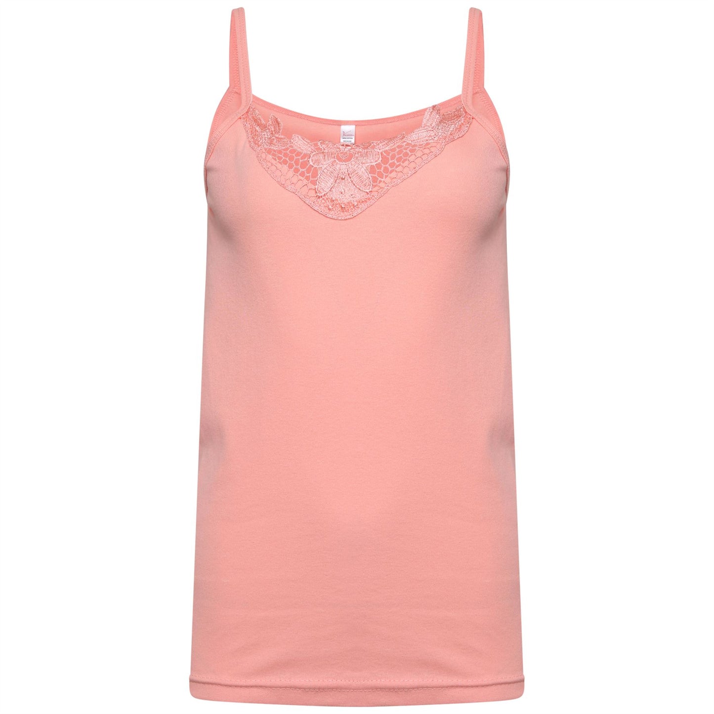 Schlichtes Damen-Unterhemd aus Baumwolle mit Spitzenbesatz am Ausschnitt, Cami-Tanktop mit Trägern