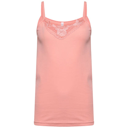 Schlichtes Damen-Unterhemd aus Baumwolle mit Spitzenbesatz am Ausschnitt, Cami-Tanktop mit Trägern