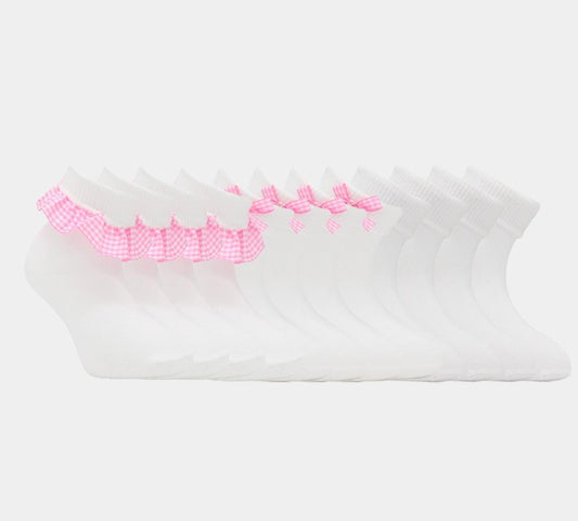 12 Pack Gingam Lace and Bow Children Socks UK 12.5-3.5