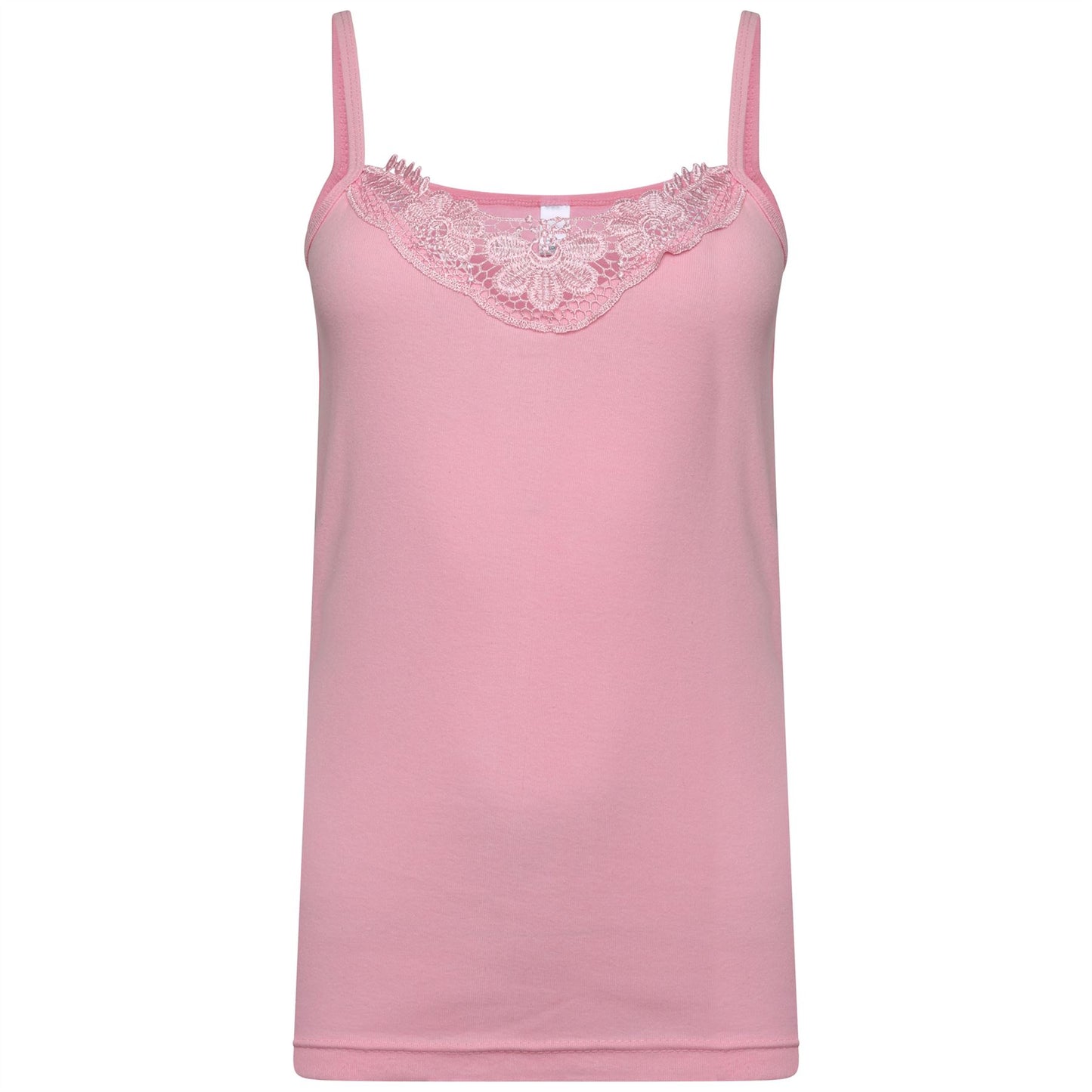 Schlichtes Damen-Unterhemd aus Baumwolle mit Spitzenbesatz am Ausschnitt, Cami-Tanktop mit Trägern