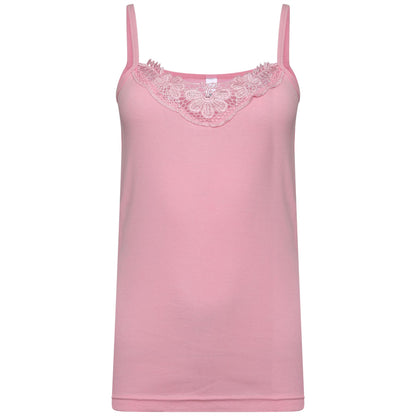 Schlichtes Damen-Unterhemd aus Baumwolle mit Spitzenbesatz am Ausschnitt, Cami-Tanktop mit Trägern