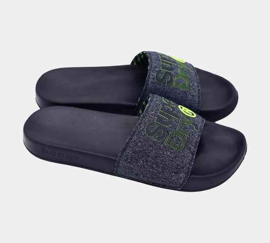 Superdry Lineman Pool Slides MF3103STW2K Navy/Fluro Lime S-XL