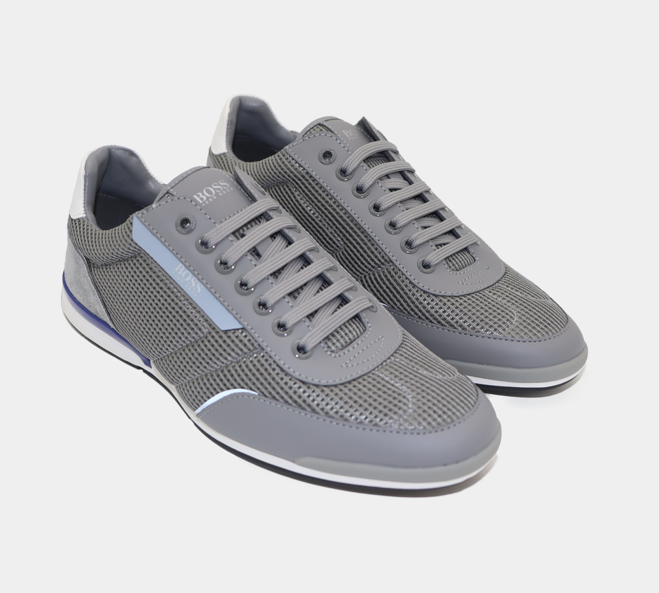 Hugo Boss Low-Top-Turnschuhe Saturn aus Mesh mit gummierten Besätzen 50455313030 Grau UK 6 -11