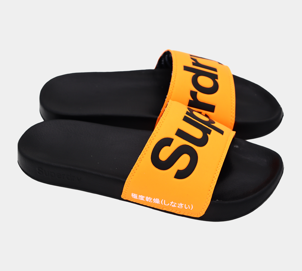 Superdry Claquettes de piscine classiques MF3108STX2T Noir/Orange dangereux/Optique S-XL