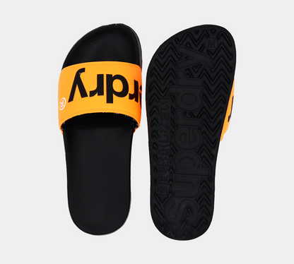 Superdry Claquettes de piscine classiques MF3108STX2T Noir/Orange dangereux/Optique S-XL