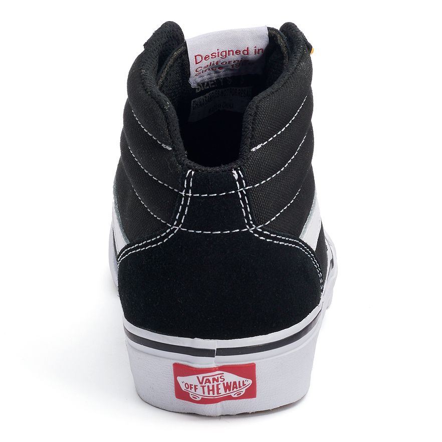 Vans Milton Hi (Suede Canvas) Black/White Kids V180C4R UK 12K-1K