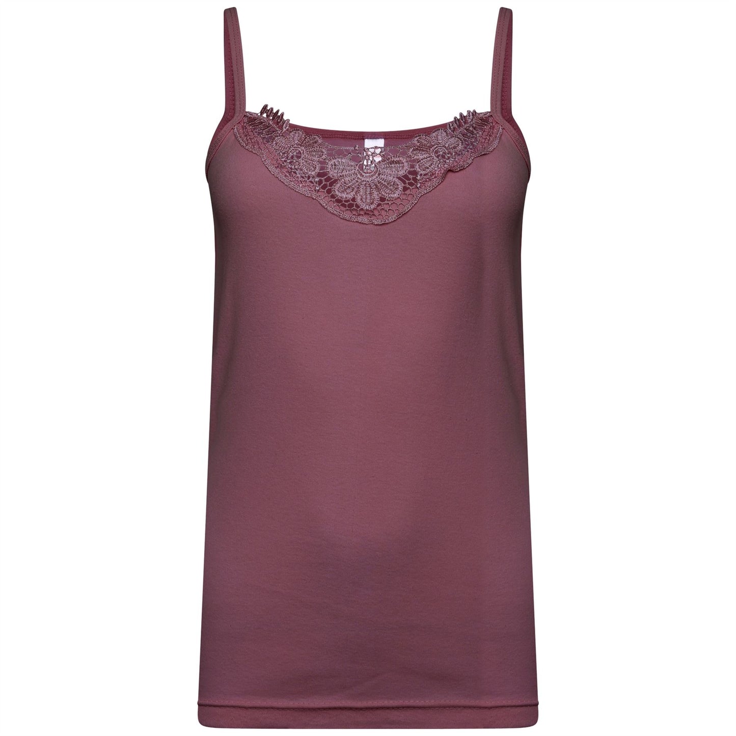 Schlichtes Damen-Unterhemd aus Baumwolle mit Spitzenbesatz am Ausschnitt, Cami-Tanktop mit Trägern