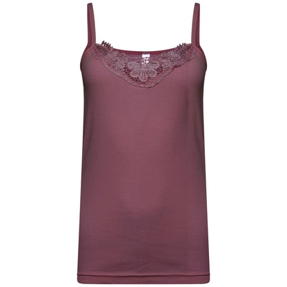 Schlichtes Damen-Unterhemd aus Baumwolle mit Spitzenbesatz am Ausschnitt, Cami-Tanktop mit Trägern