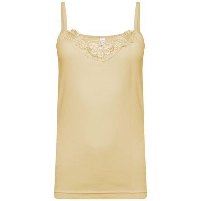 Schlichtes Damen-Unterhemd aus Baumwolle mit Spitzenbesatz am Ausschnitt, Cami-Tanktop mit Trägern