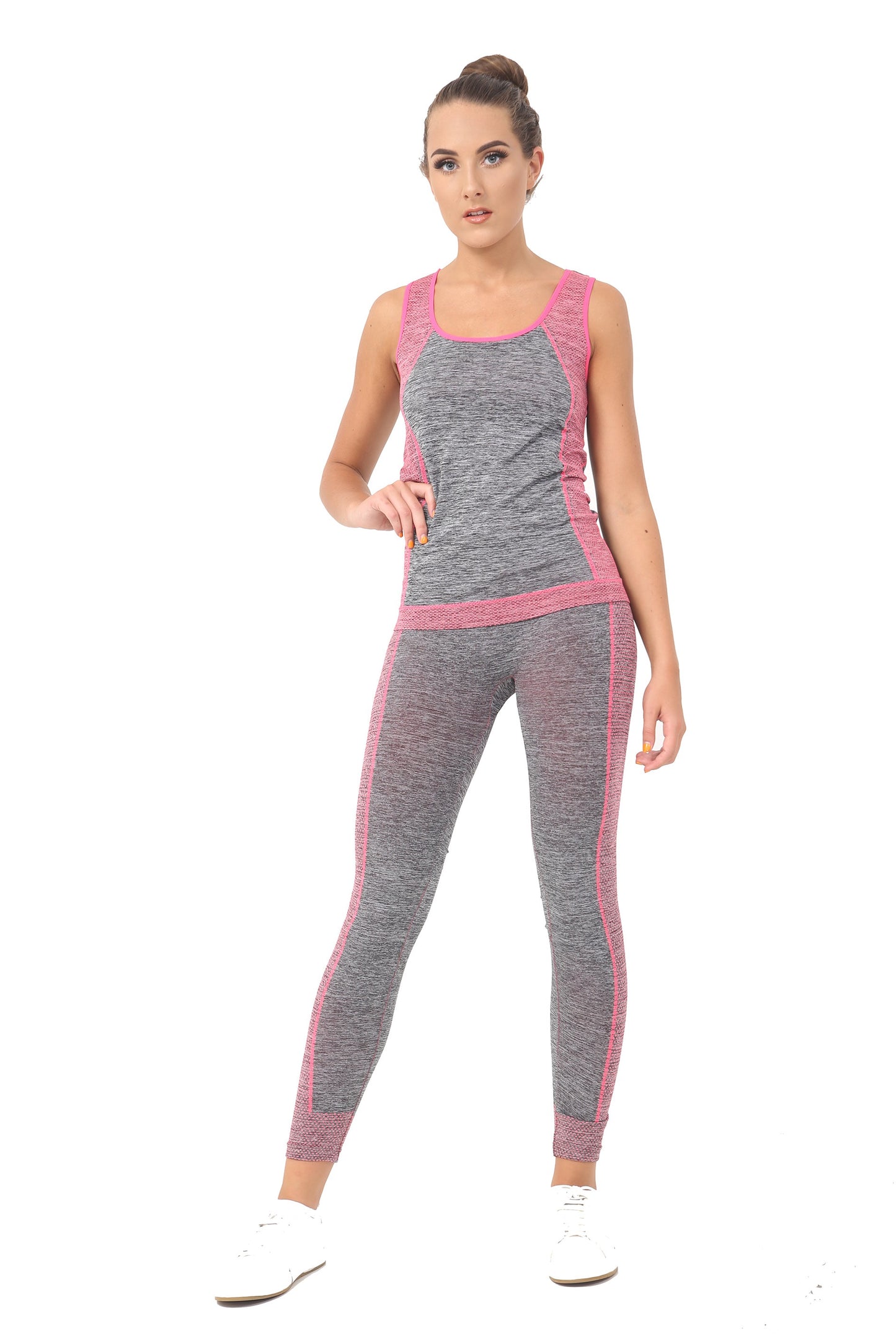 Damen-Set, 2-teilig, Yoga, Fitness, Sportbekleidung, Weste, Top, Leggings, Fitnessstudio, Workout, S-XL, Rosa 