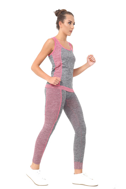 Damen-Set, 2-teilig, Yoga, Fitness, Sportbekleidung, Weste, Top, Leggings, Fitnessstudio, Workout, S-XL, Rosa 