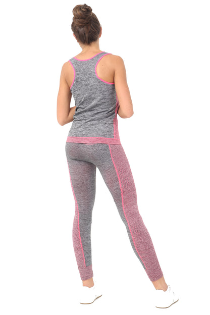 Damen-Set, 2-teilig, Yoga, Fitness, Sportbekleidung, Weste, Top, Leggings, Fitnessstudio, Workout, S-XL, Rosa 