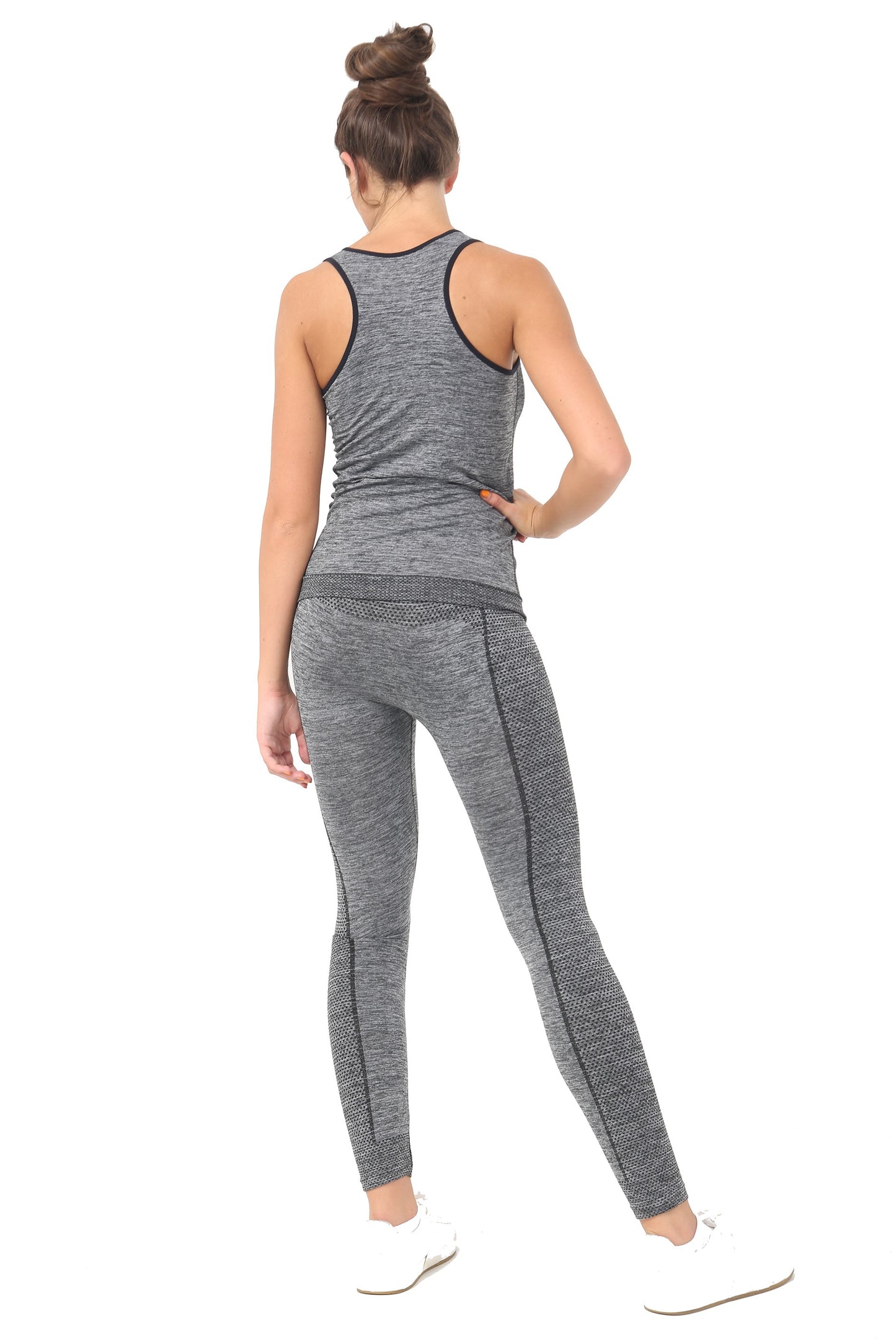 Damen-Set, 2-teilig, Yoga, Fitness, Sportbekleidung, Weste, Top, Leggings, Fitnessstudio, Workout, S-XL, Grau 
